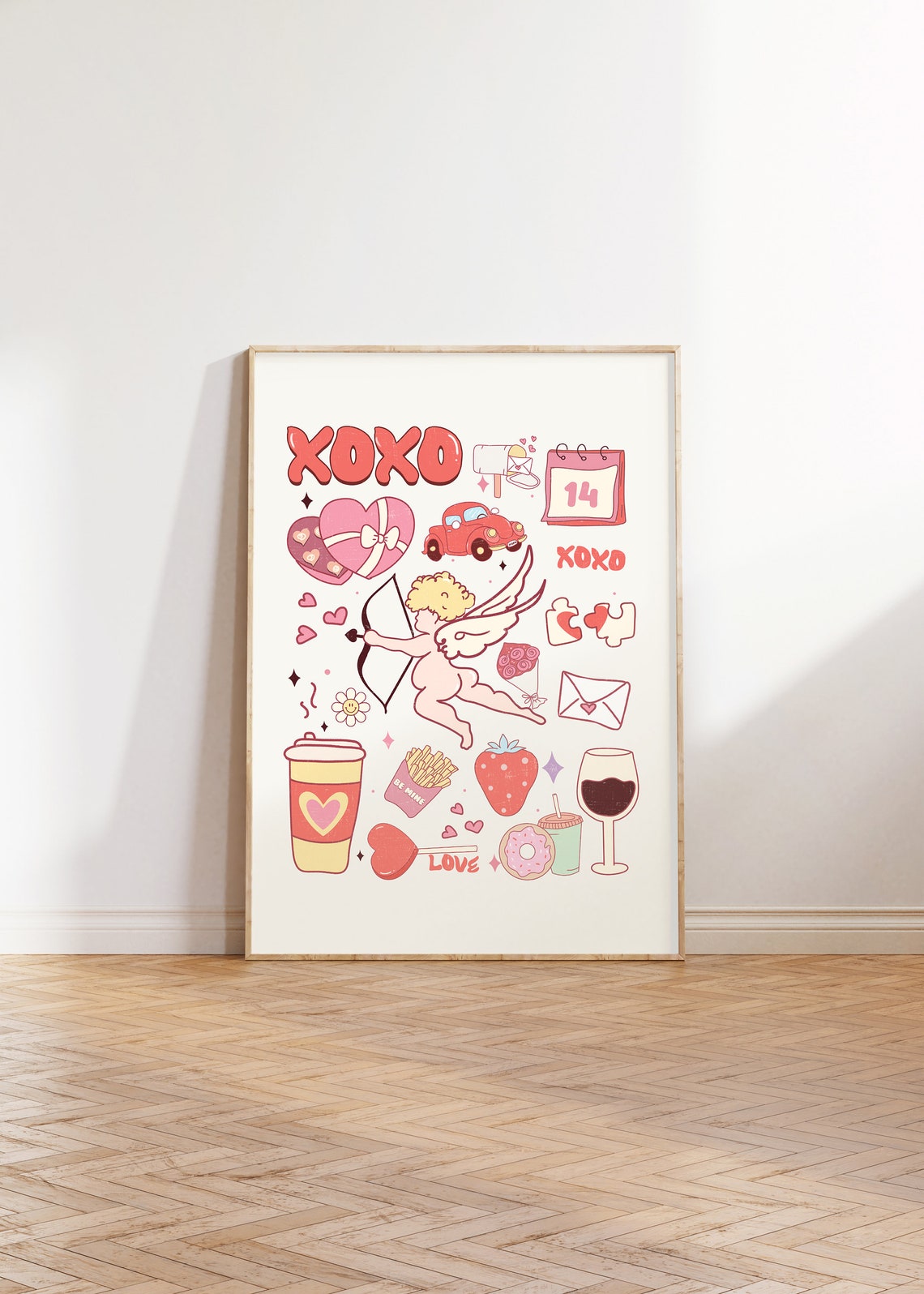 XOXO Retro Valentine Cupid Collage Art Poster With Heart Stickers - Image 4