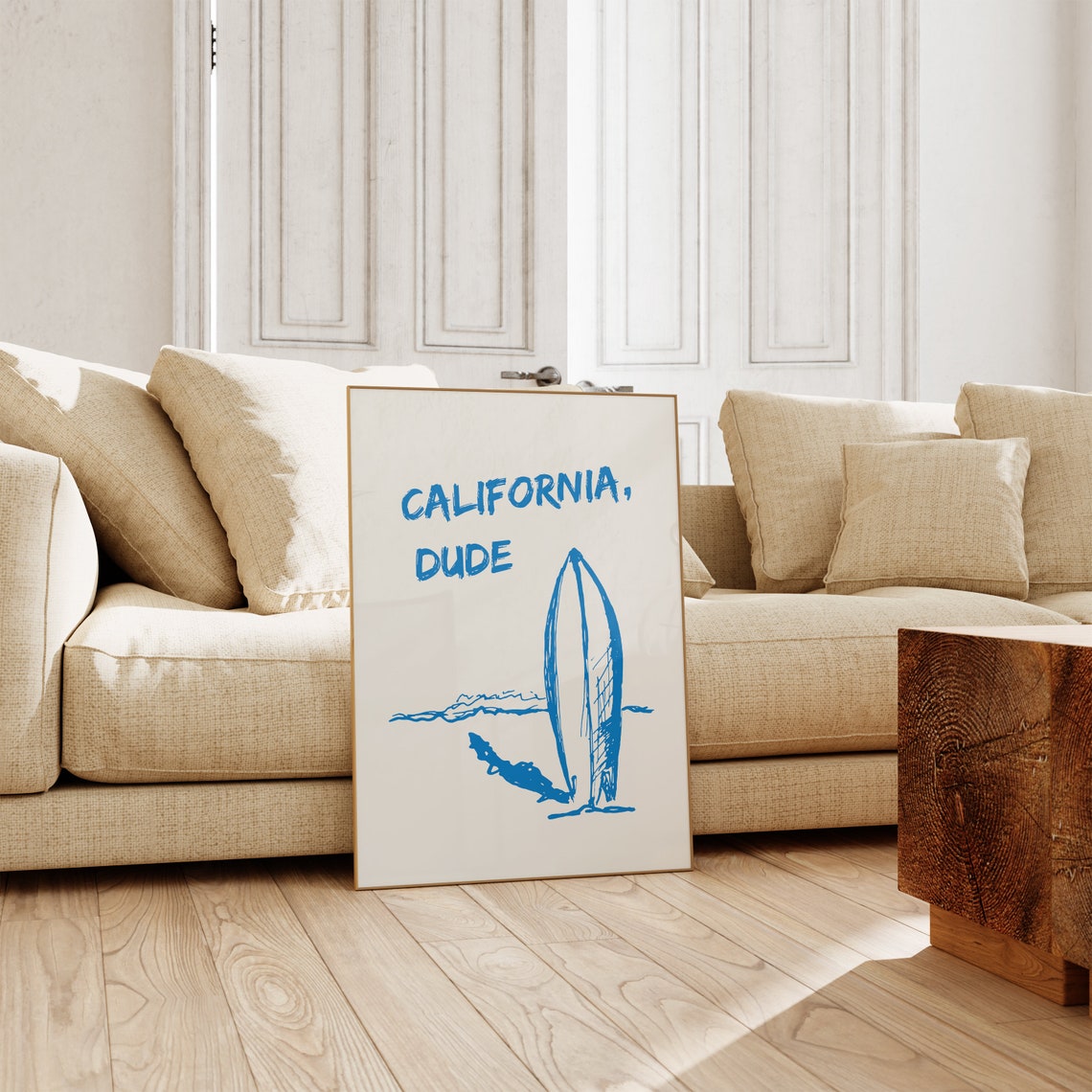 California Dude Surfboard Blue Line Art Beach Surf Style Poster - Image 5