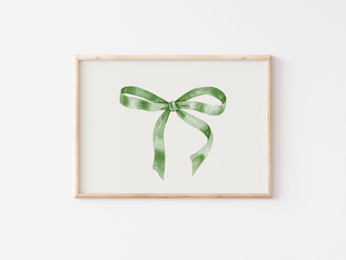 Green Ribbon Watercolor Bow Horizontal Balletcore Room Poster - Image 2