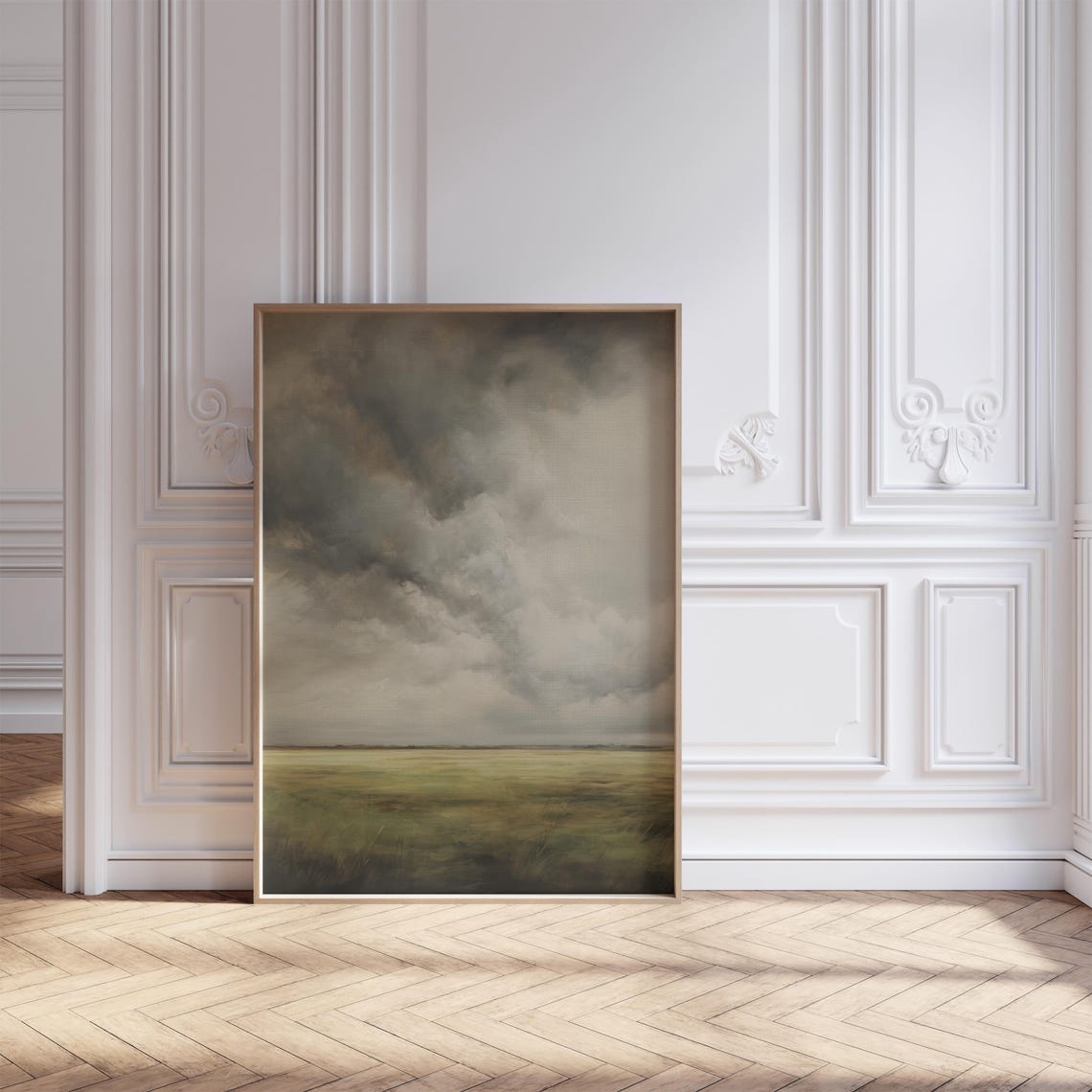 Storm Clouds Rolling Over Quiet Green Meadow Landscape Print - Image 2