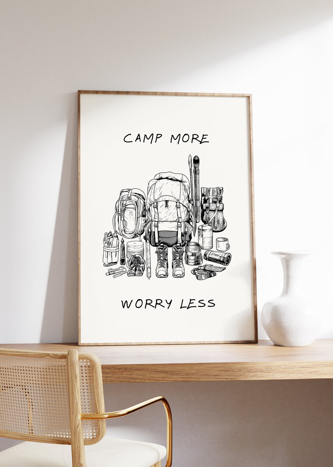 Camp More Worry Less Vintage Camping Art Print - Image 2