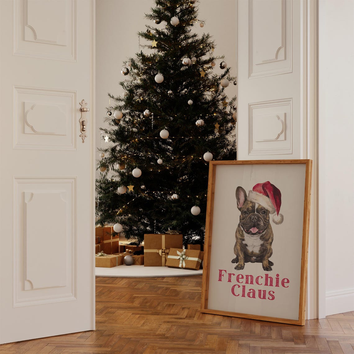 Frenchie Claus Art French Bulldog In Santa Hat Painting Christmas Pet Print Christmas Dog Print Funny Christmas Decor - Image 2