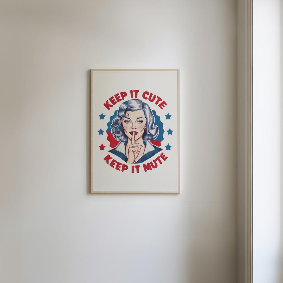 Keep It Cute Keep It Mute Retro Red Blue Star Sassy Quote Poster - Image 4