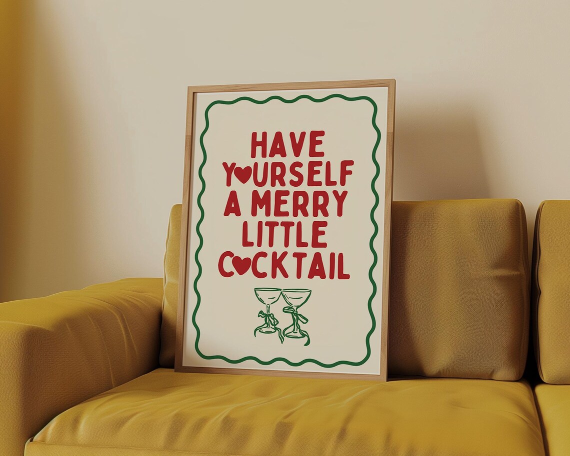 Merry Little Cocktail Retro Christmas Typography Print - Image 4