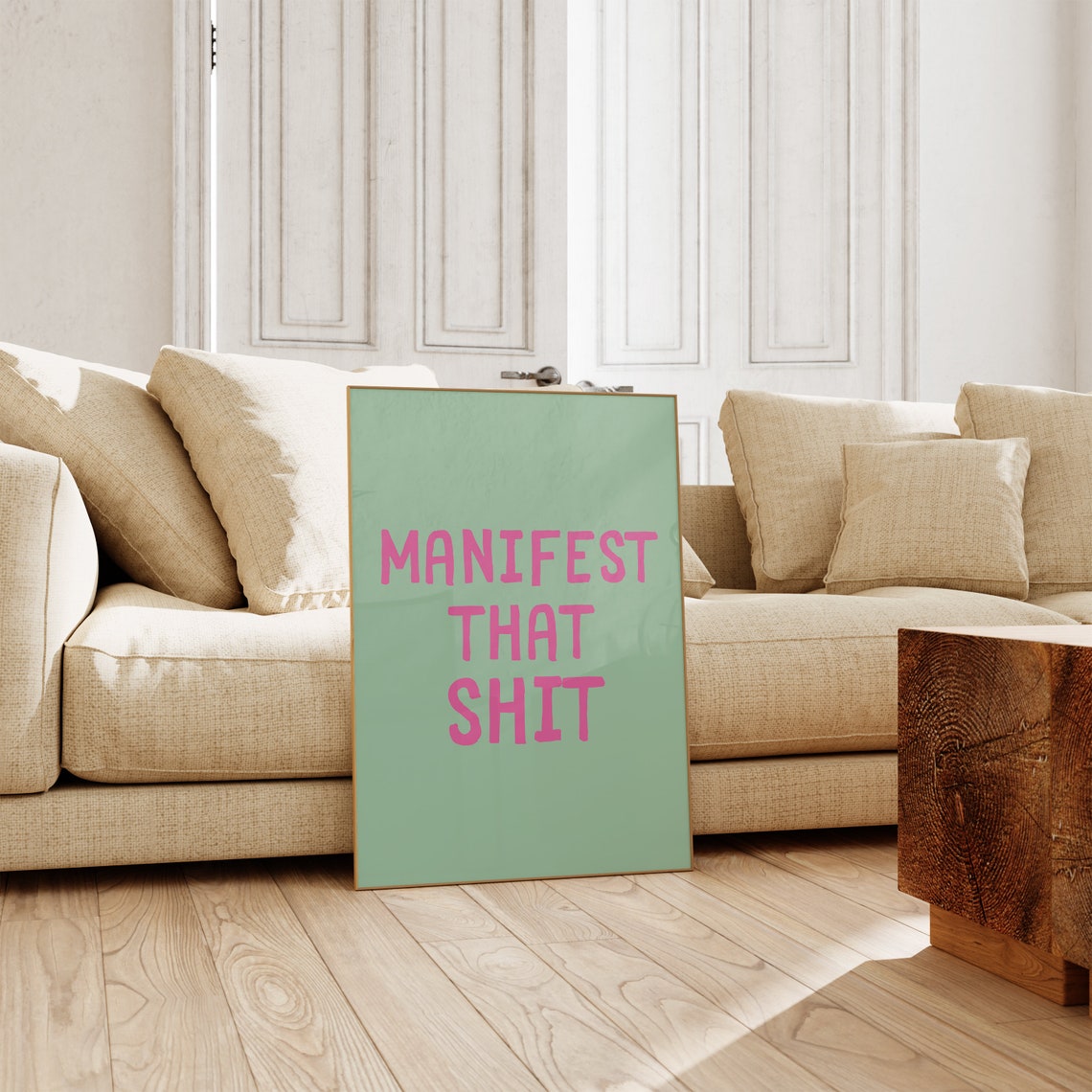 Manifest That Shit Pink Green Sassy Bold Affirmation Quote Poster - Image 4