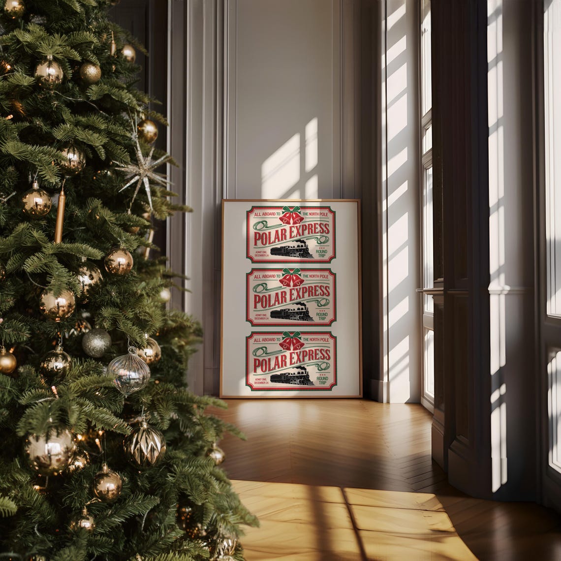 Polar Express Triple North Pole Ticket Vintage Christmas Art Poster - Image 2