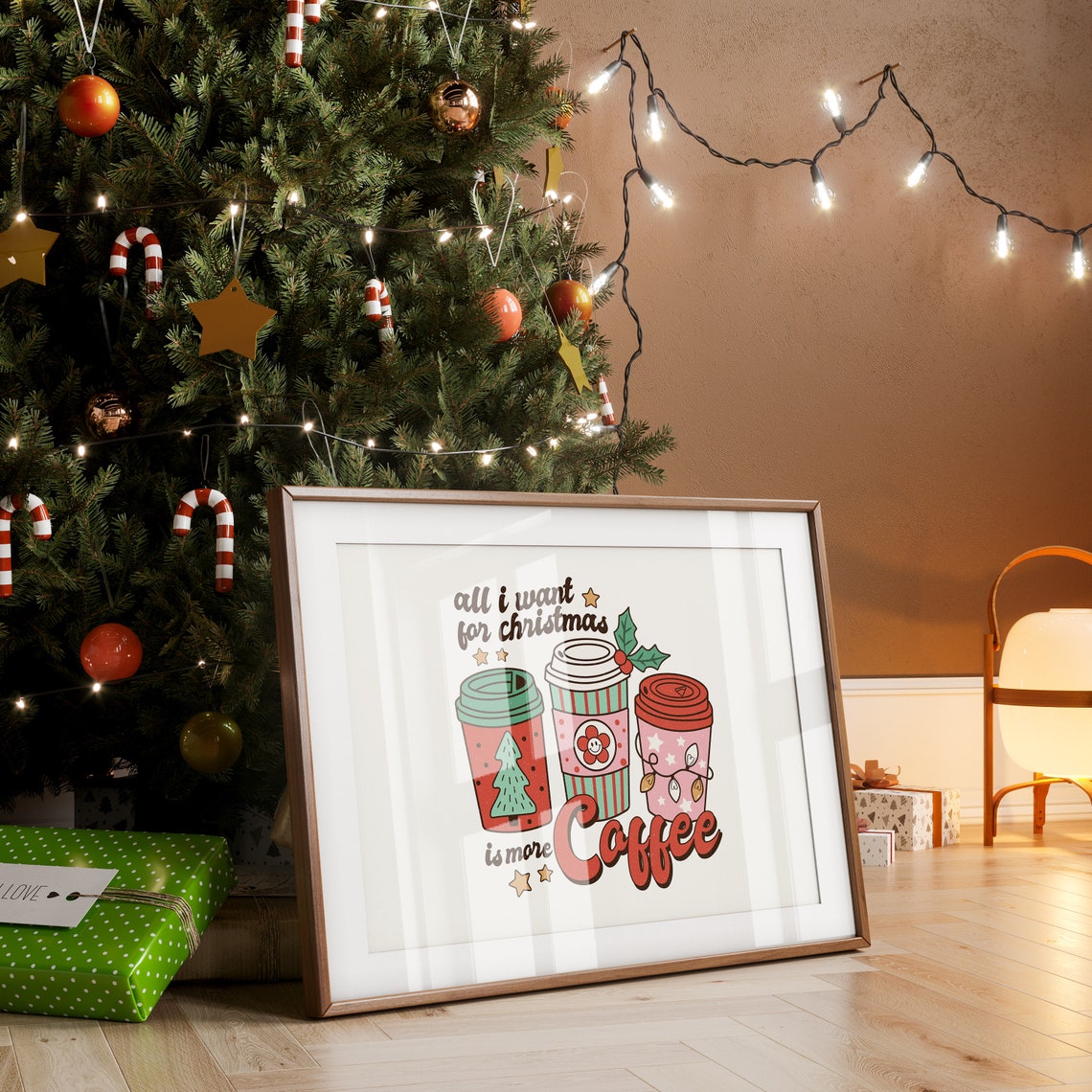 All I Want for Christmas Is More Coffee Three Cups Row Poster - Image 2
