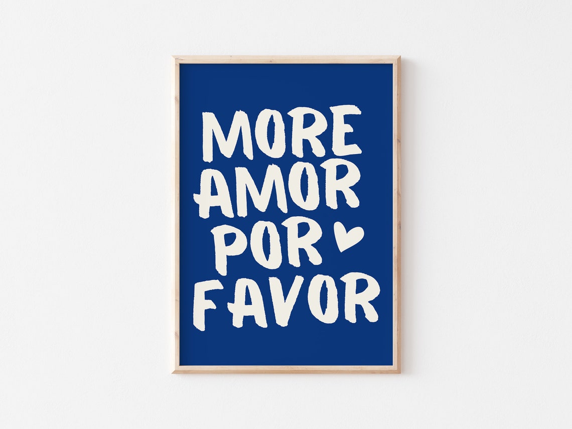 More Amor Por Favor Navy Blue Maximalist Love Typography Poster - Image 3