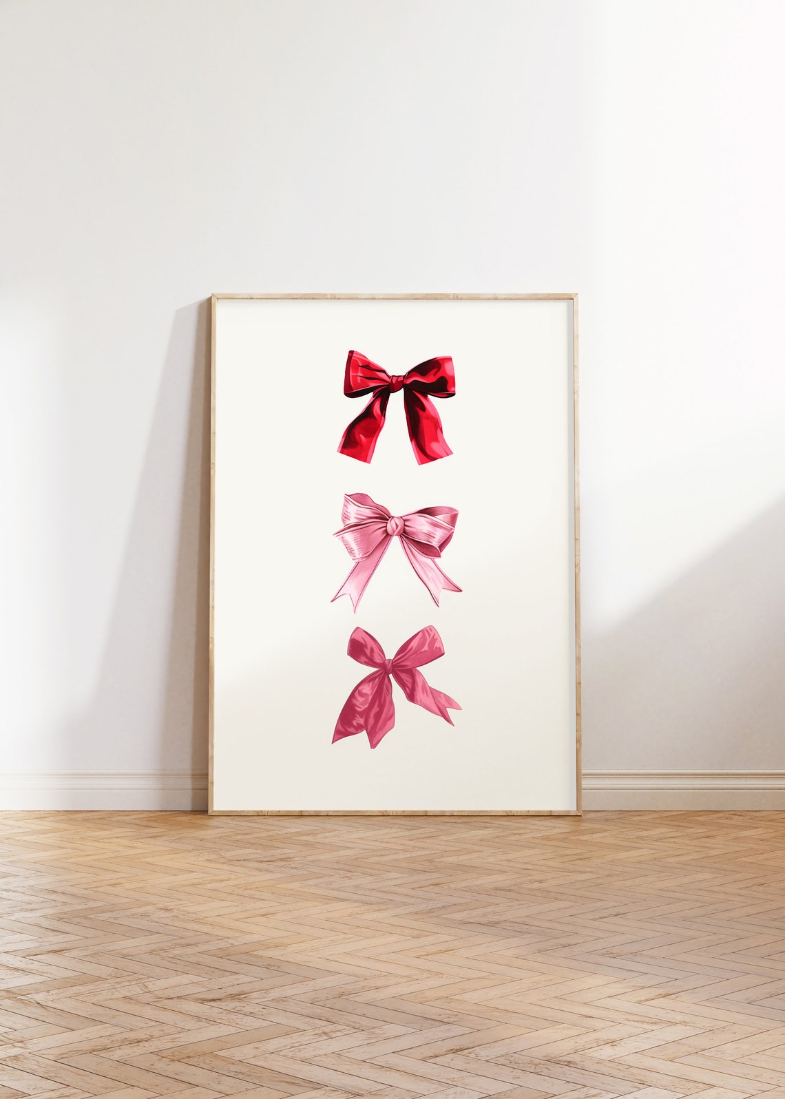 Three Glossy Pink and Red Satin Ribbon Bows Coquette Style Poster - Image 2