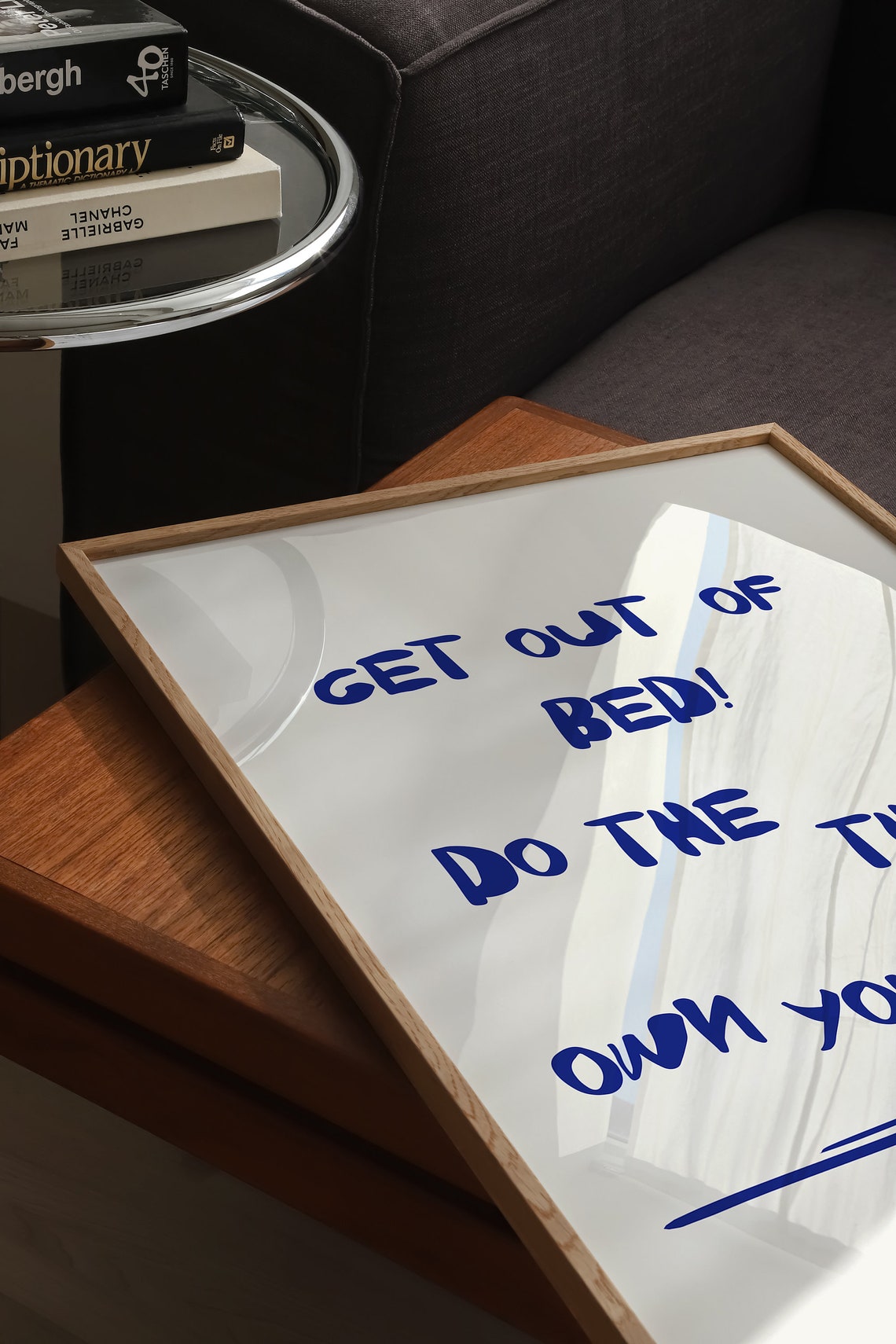 Get Out Of Bed Do The Things Blue Motivation Quote Typography Poster - Image 4