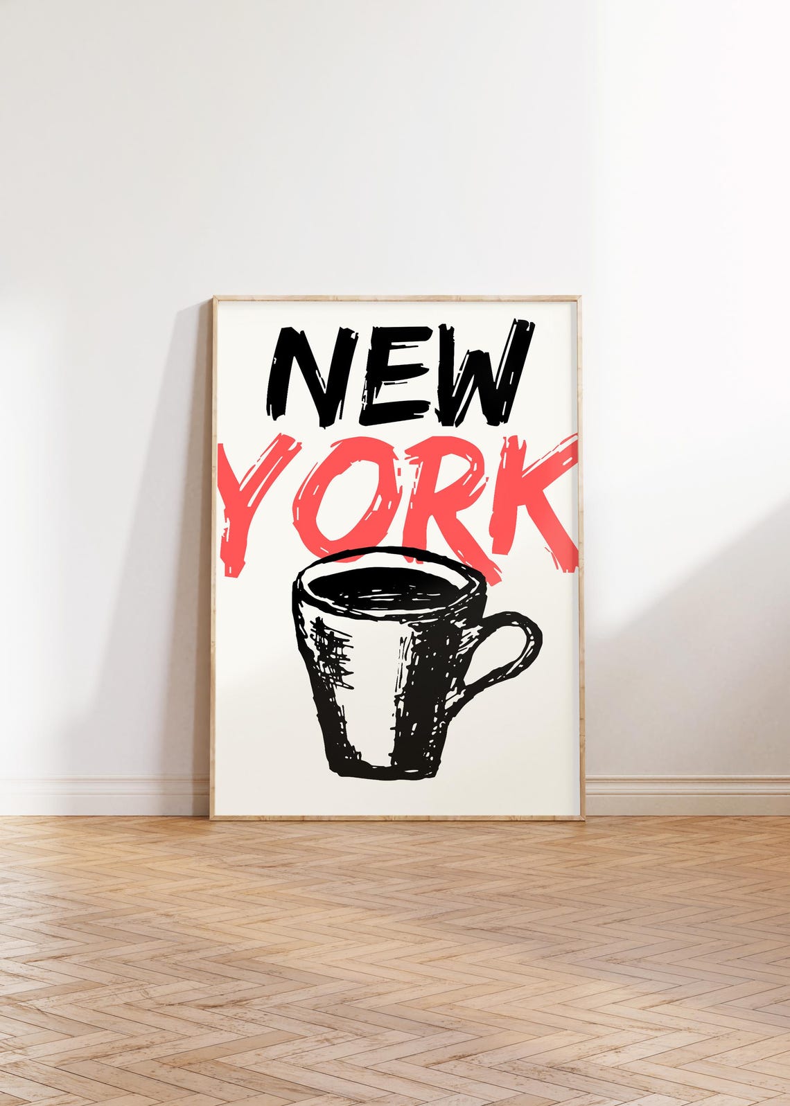 New York City Coffee Cup Brush Lettering Sketch Typography Poster - Image 3