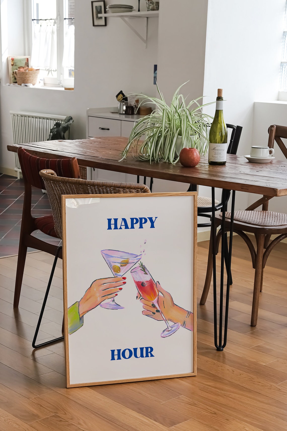 Happy Hour Martini and Spritz Toast Hands Blue Cocktail Bar Poster - Image 2