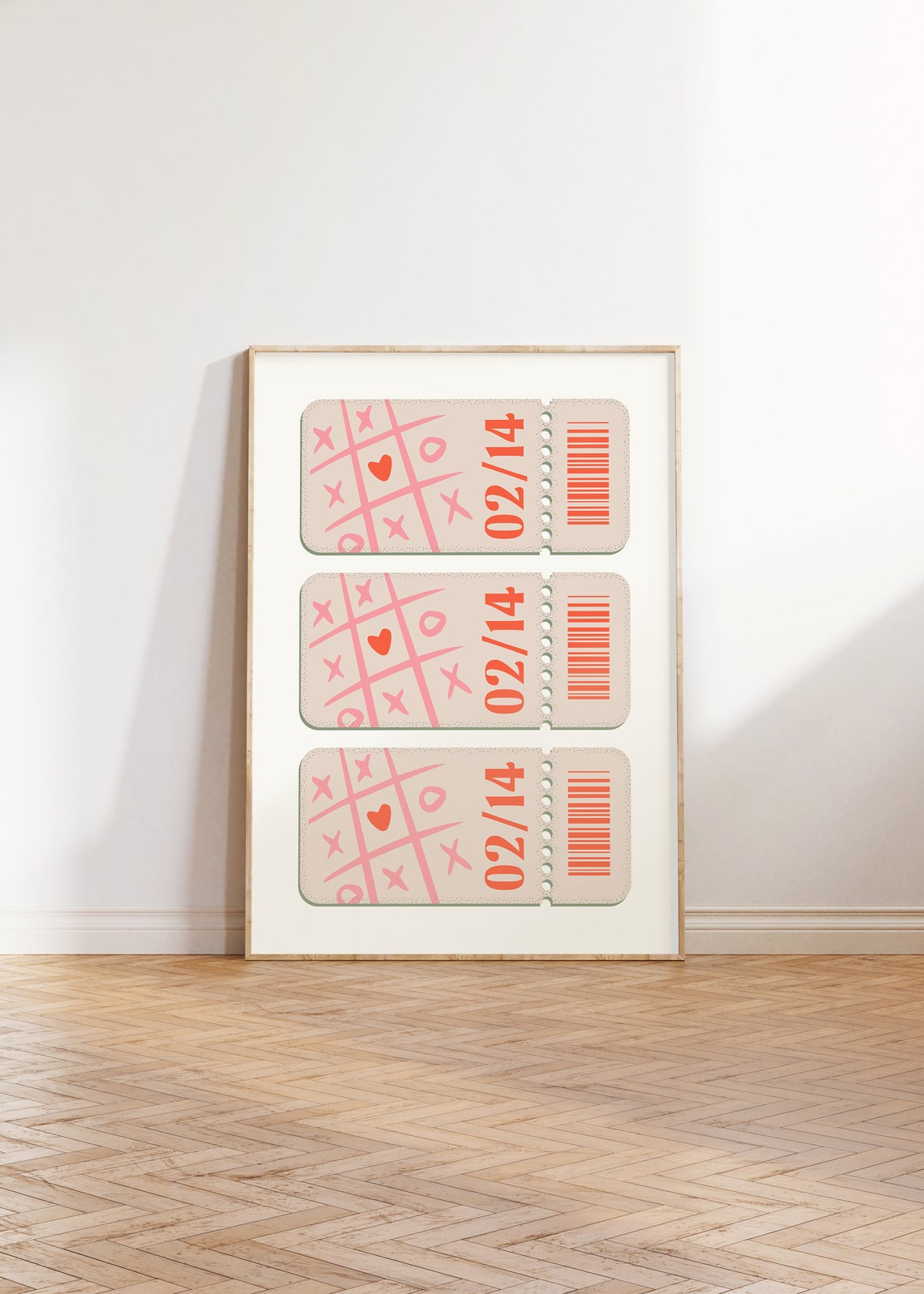 02/14 Retro Valentine Ticket Trio Tic Tac Toe Heart Art Poster - Image 3