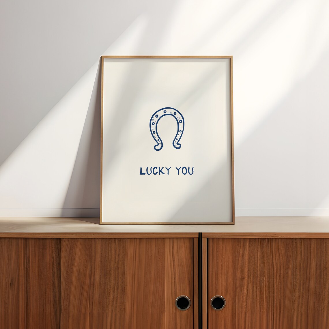 Lucky You Horseshoe Navy Line Art Minimalist Good Luck Quote Poster - Image 2