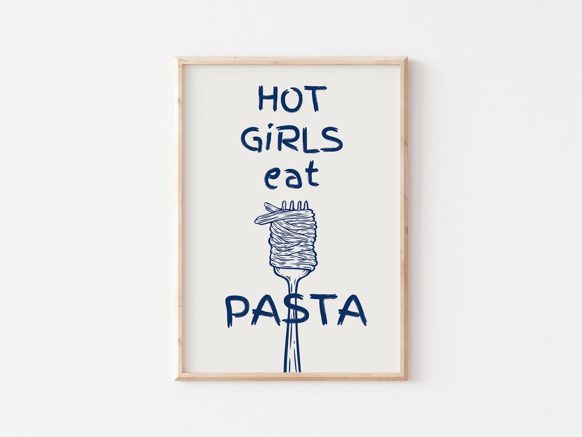 Hot Girls Eat Pasta Fork Twirling Spaghetti Funny Kitchen Poster - Image 2
