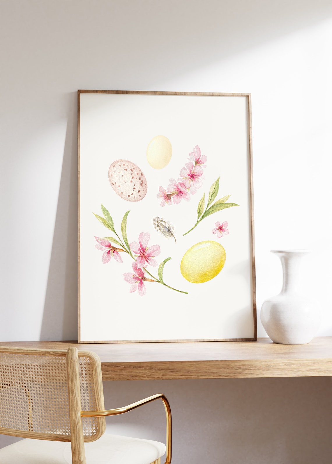 Cherry Blossom Branch With Pastel Eggs Watercolor Spring Poster - Image 4