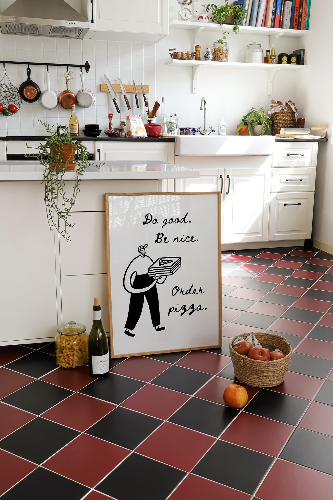 Do Good Be Nice Order Pizza Funny Black Line Kitchen Decor Poster - Image 2