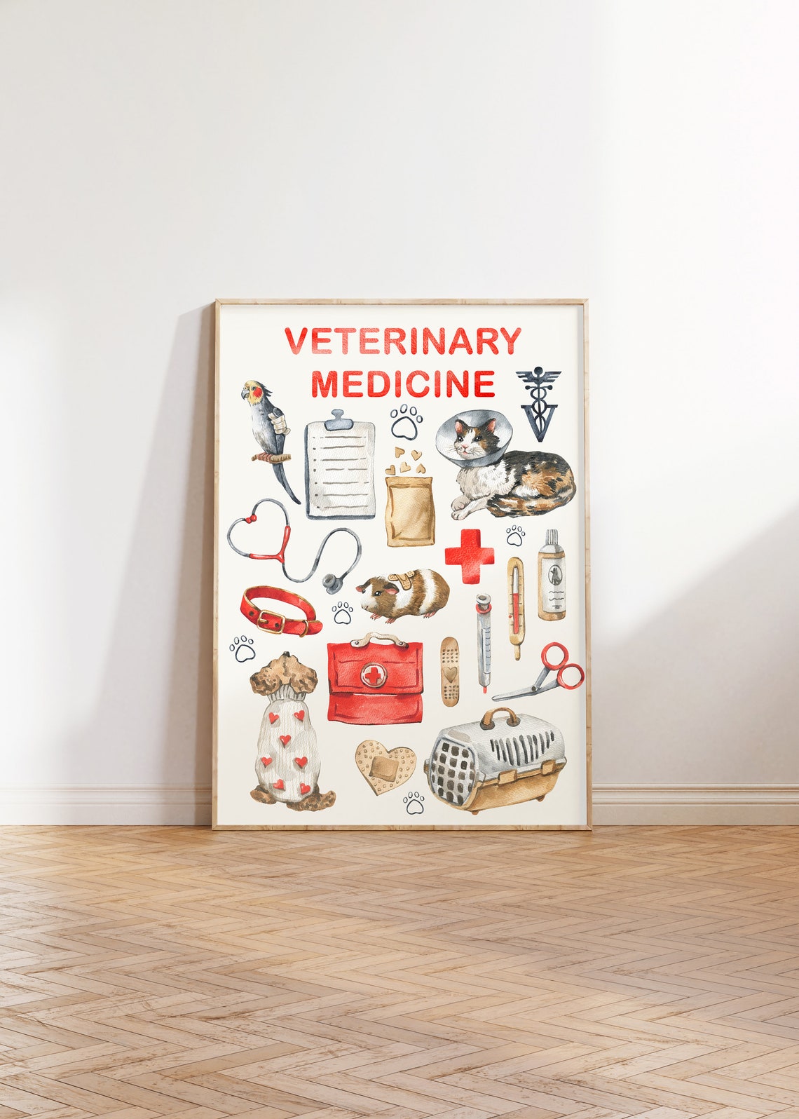 Veterinary Medicine Watercolor Animal Clinic Collage Art Poster - Image 3