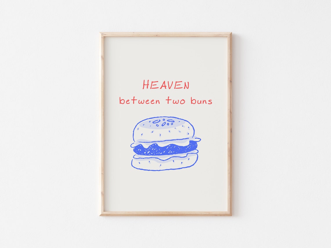 Heaven Between Two Buns Blue Burger Funny Kitchen Art Poster - Image 2