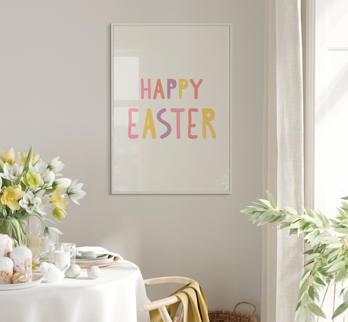 Happy Easter Colorful Hand Lettered Pastel Typography Art Poster - Image 5