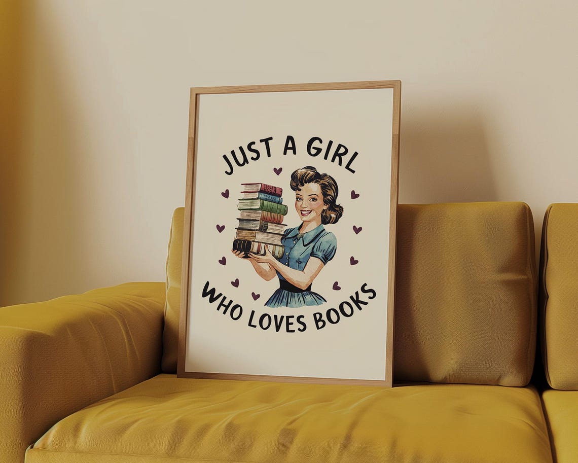 Just A Girl Who Loves Books Watercolor Retro Reader Quote Poster - Image 5