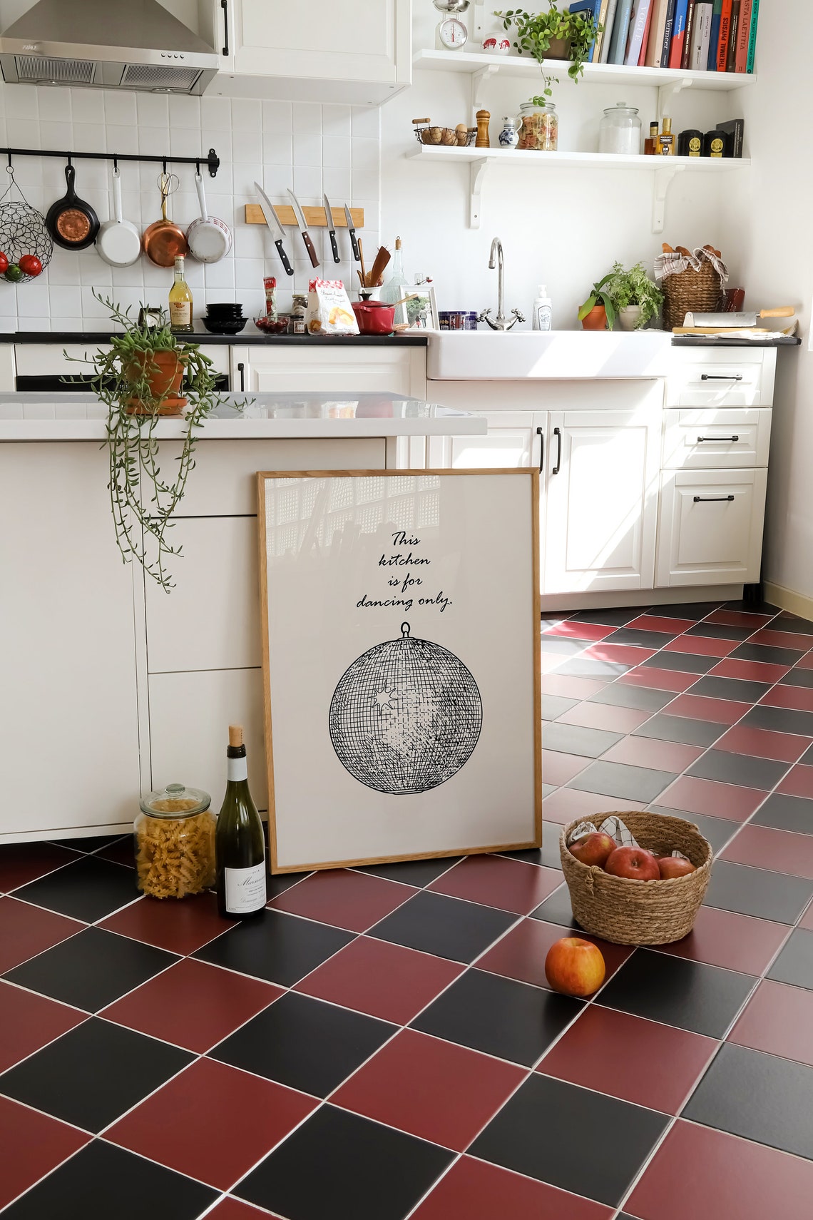 This Kitchen Is For Dancing Only Disco Ball Line Art Quote Poster - Image 3