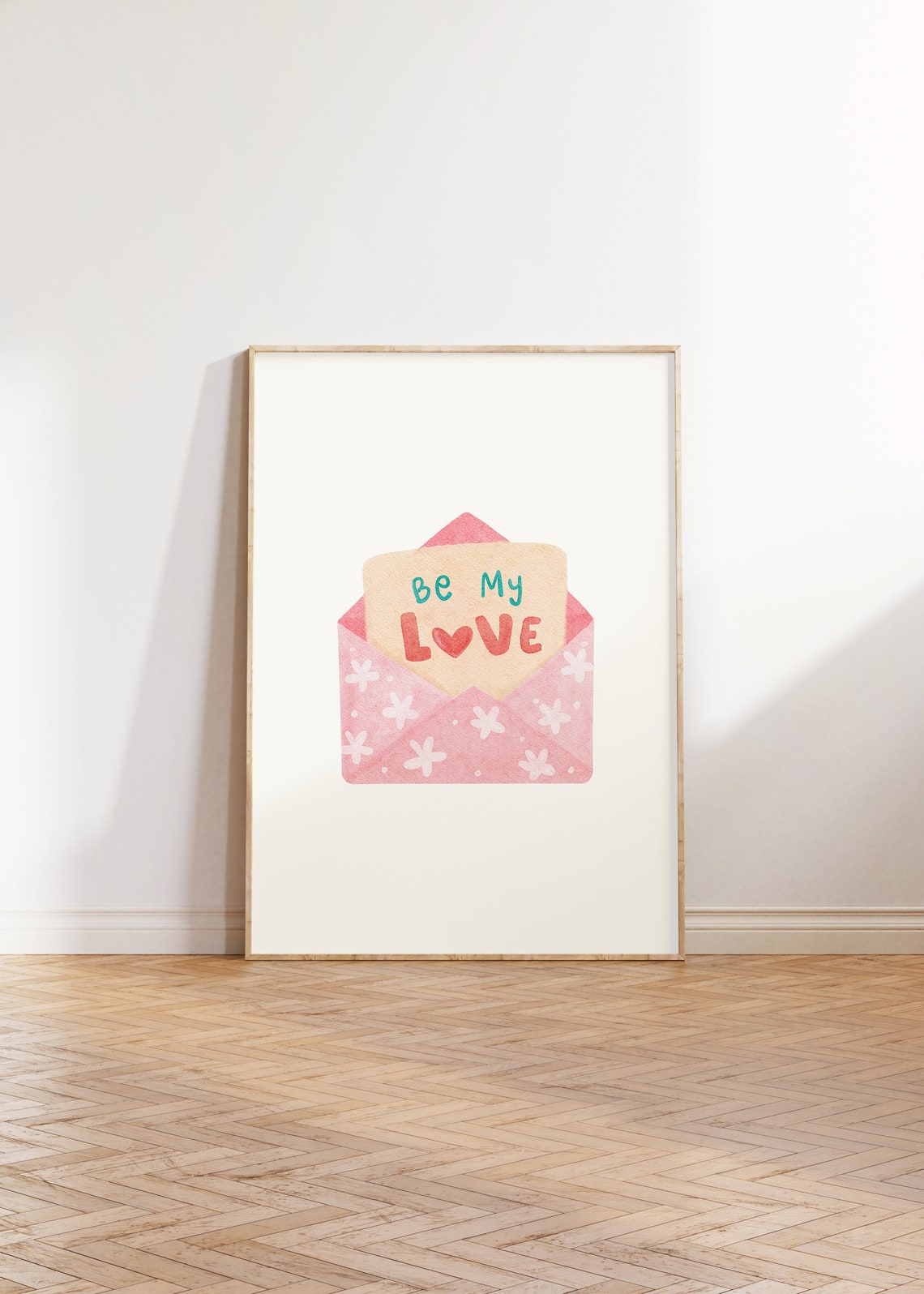 Be My Love Pink Envelope Watercolor Note Minimalist Art Poster - Image 3