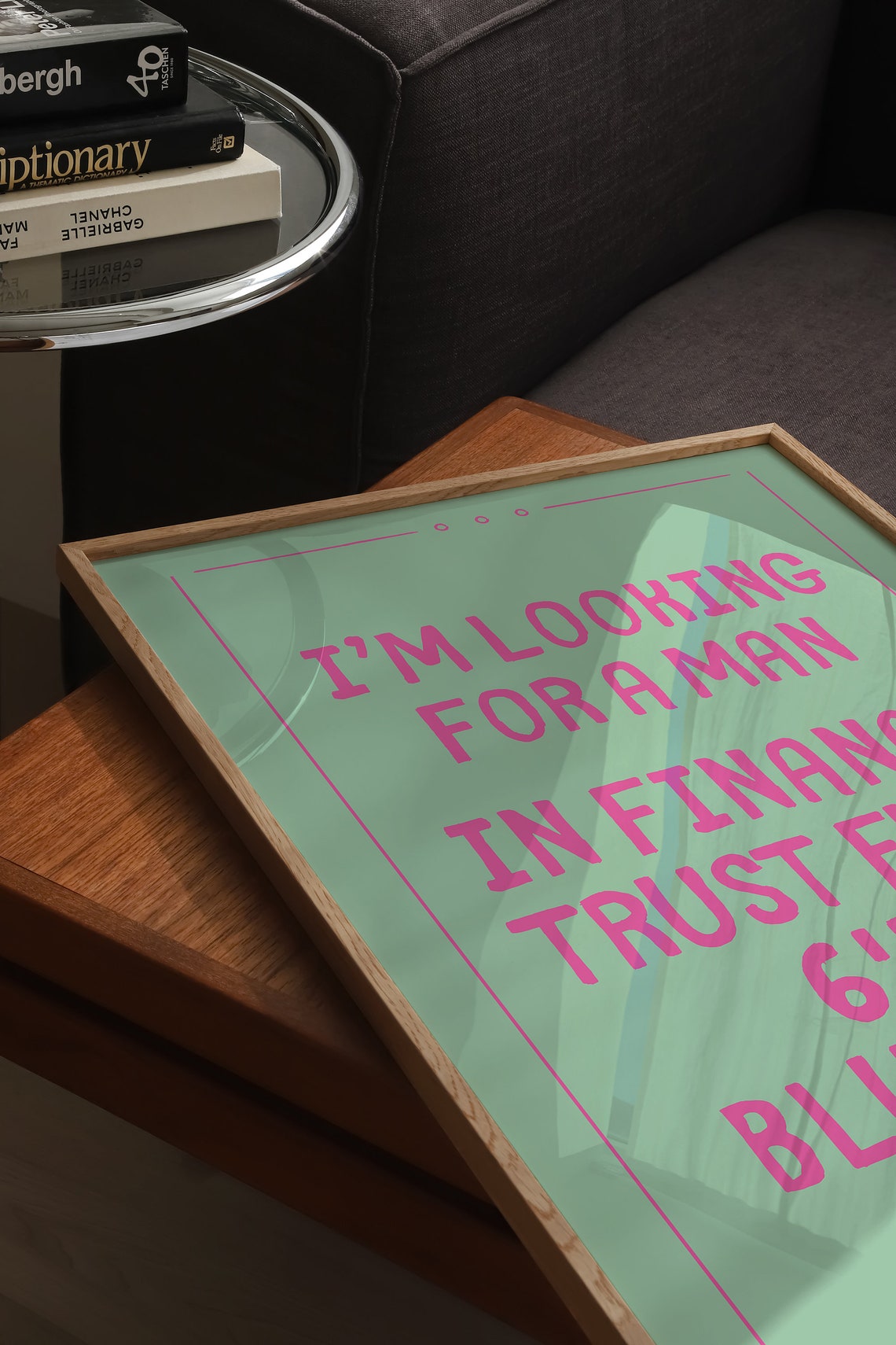 Im Looking For A Man In Finance Sage Green Pink Quote Poster - Image 3