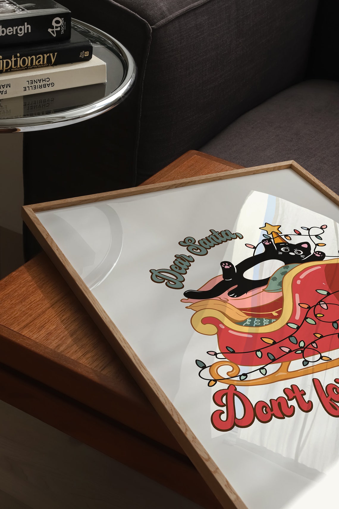 Dear Santa Don't Forget the Cat Sleigh Christmas Lights Poster - Image 5