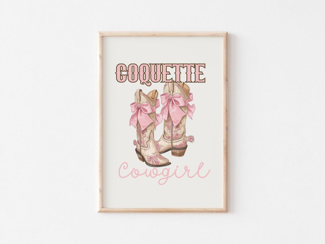 Coquette Western Decor Coquette Cowgirl Art Pink Cowgirl Boots Bow Western Girly Wall Art Preppy Apartment Decor Cowgirl Art - Image 5