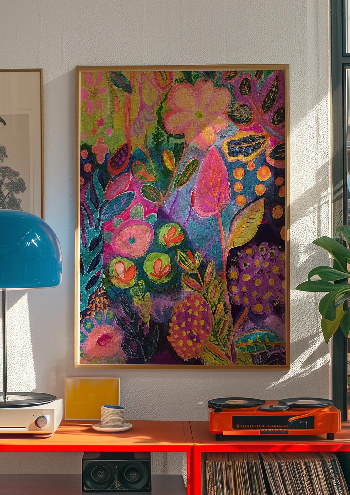Vibrant Maximalist Abstract Floral Garden Painting Colorful Poster - Image 4