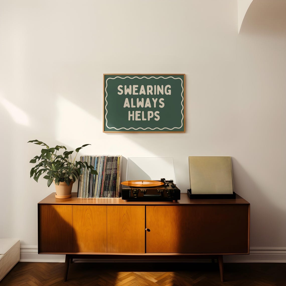 Swearing Always Helps Dark Green Sarcastic Quote Sign Poster - Image 5