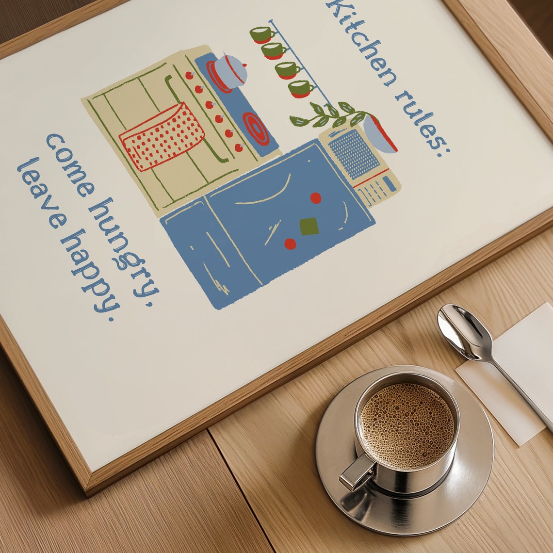 Kitchen Rules Come Hungry Leave Happy Colorful Retro Kitchen Poster - Image 4
