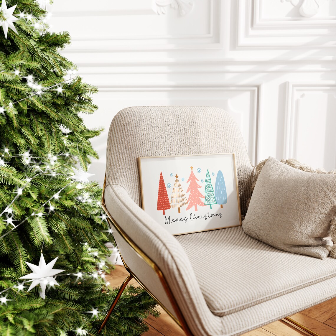 Cute Merry Christmas Tree Art Print, Cozy Holiday Decor - Image 4
