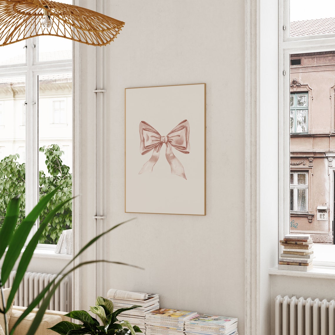 Neutral Cream Watercolor Bow Soft Balletcore Coquette Nursery Poster - Image 2