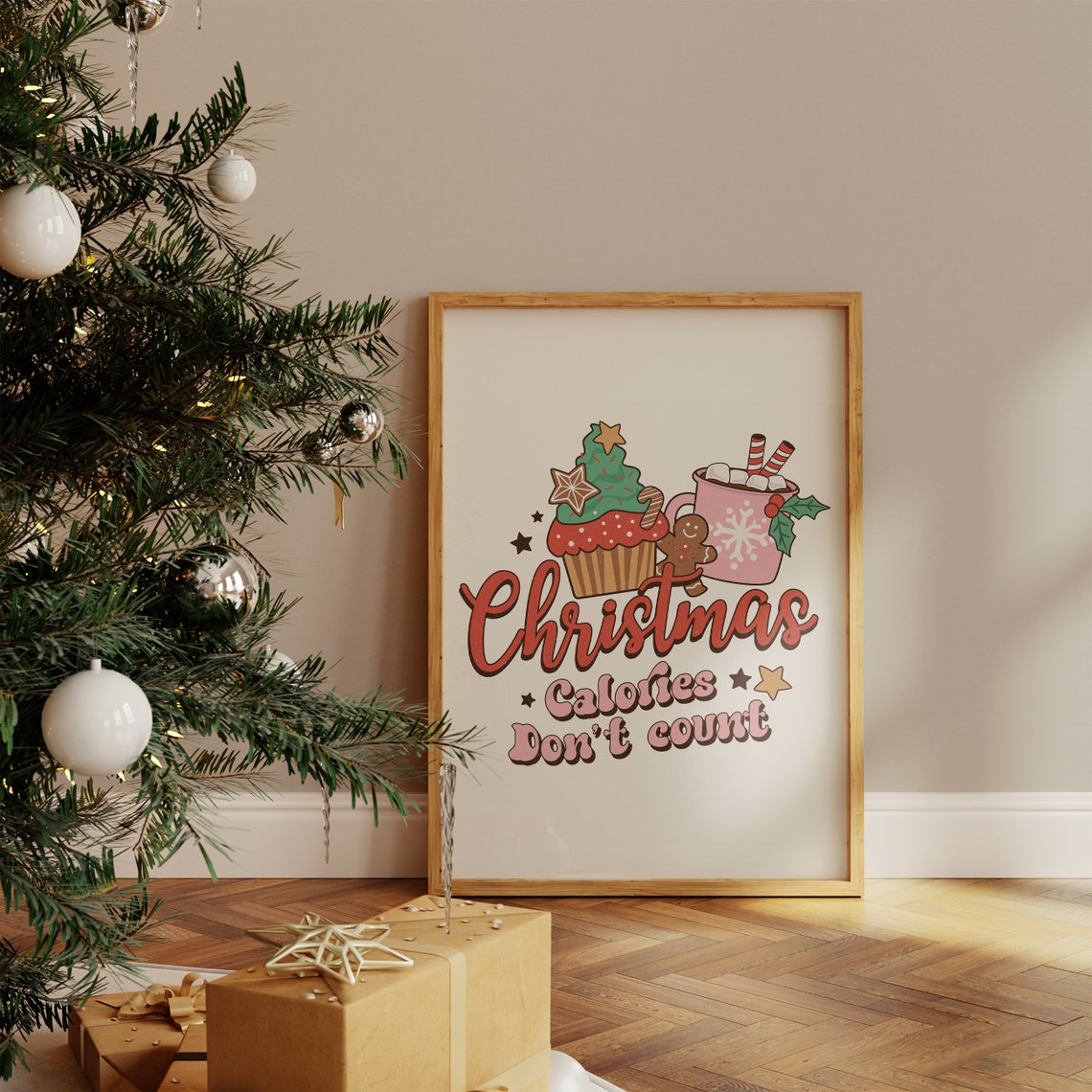 Christmas Calories Don't Count Sweet Cupcake and Cocoa Mug Poster - Image 4