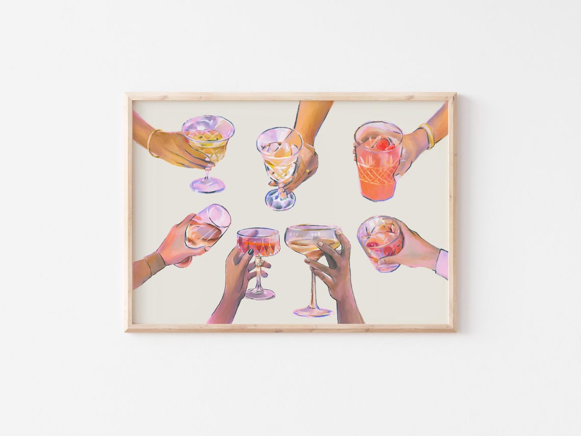Cheers Toasting Cocktail Glasses Colorful Bar Cart Gathering Poster - Image 3