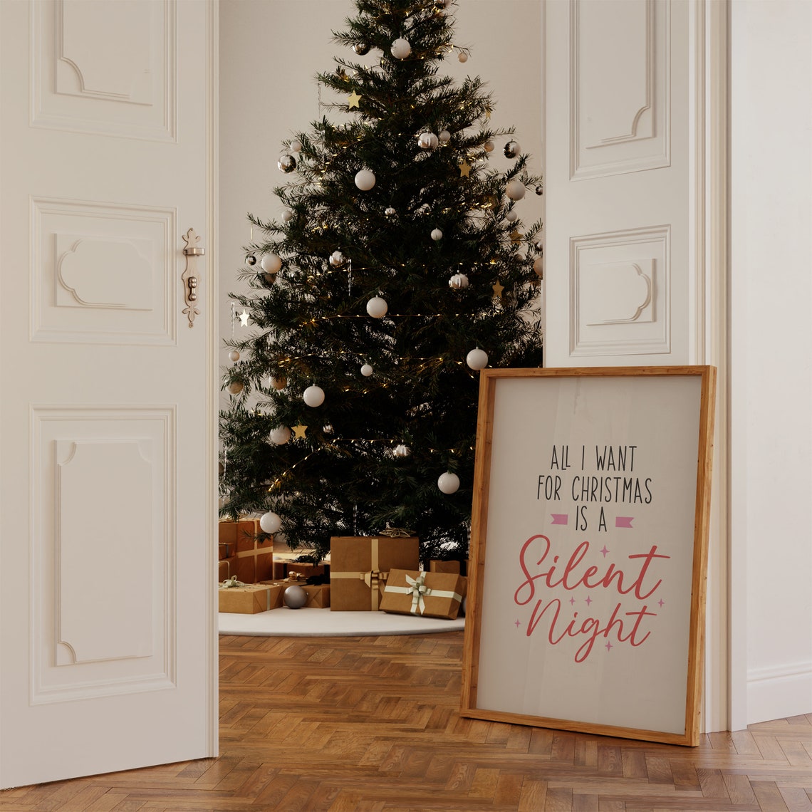 All I Want For Christmas Is A Silent Night Typography Poster - Image 3