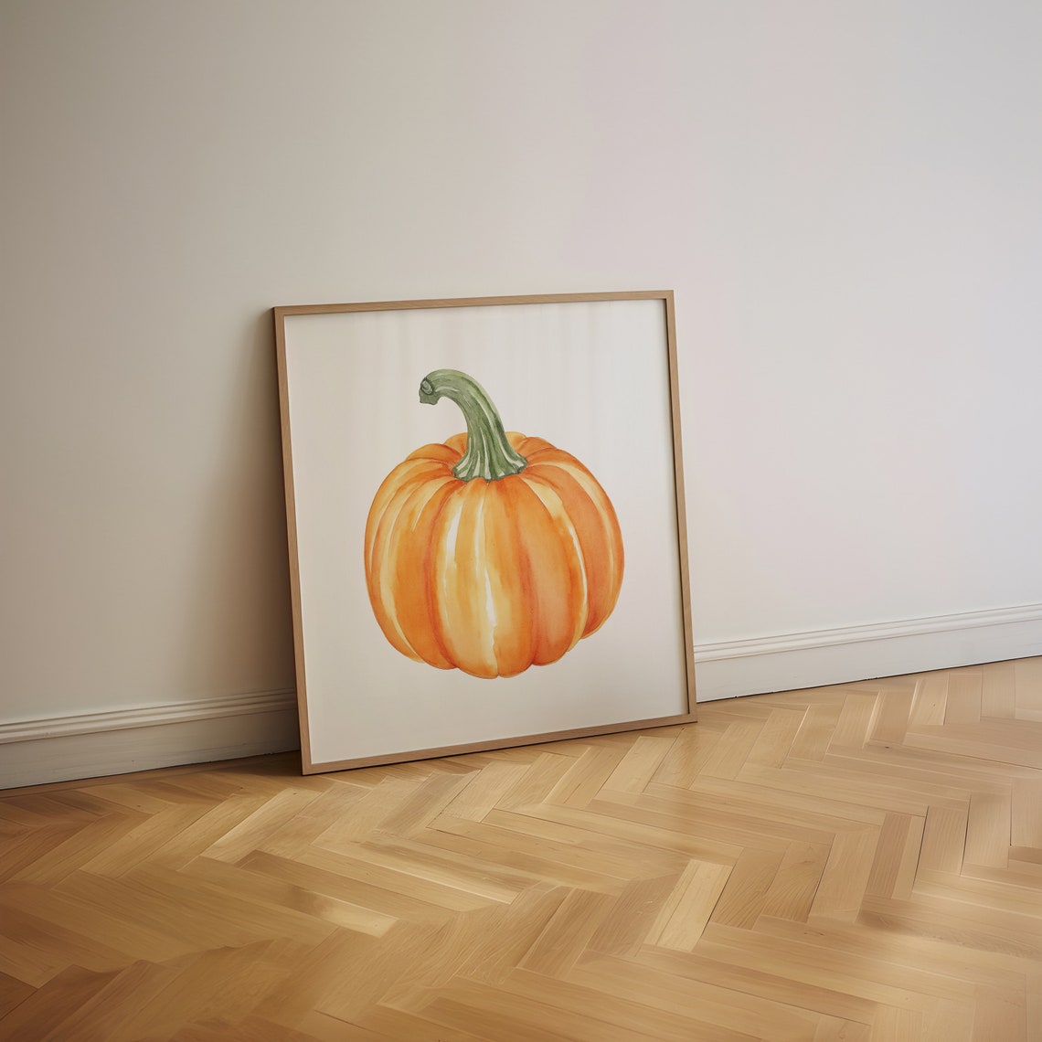 Round Watercolor Pumpkin With Curled Green Stem Fall Art Poster - Image 2