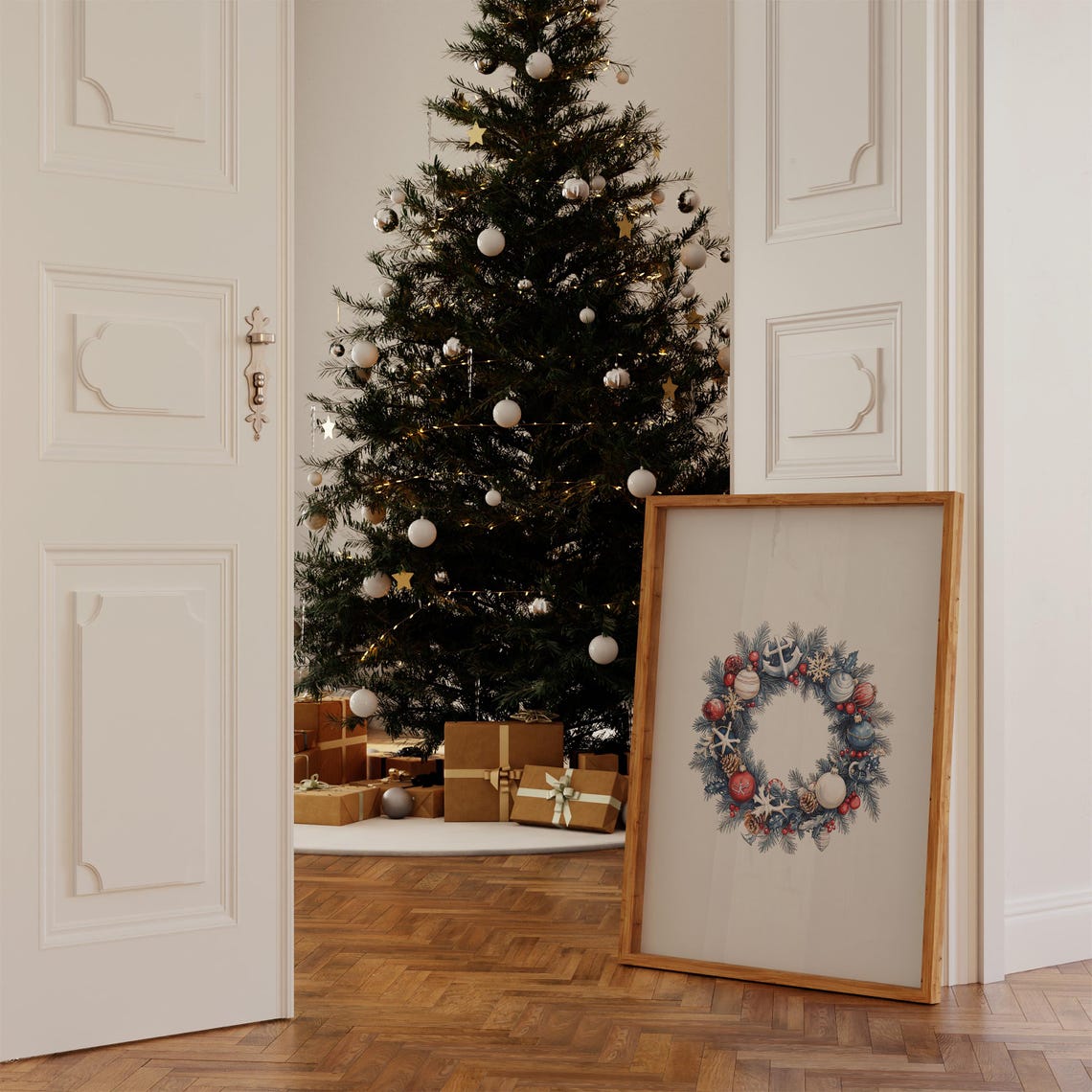 Coastal Christmas Wreath Poster with Anchors, Starfish and Shells - Image 4