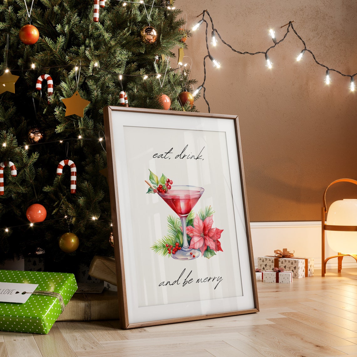 Eat Drink and Be Merry Cranberry Cocktail Christmas Bar Poster - Image 2