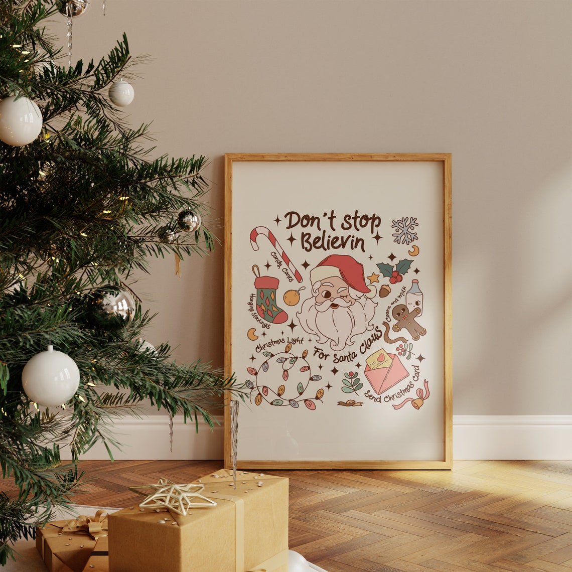 Don't Stop Believin Winking Santa Doodle Christmas Lights Poster - Image 4