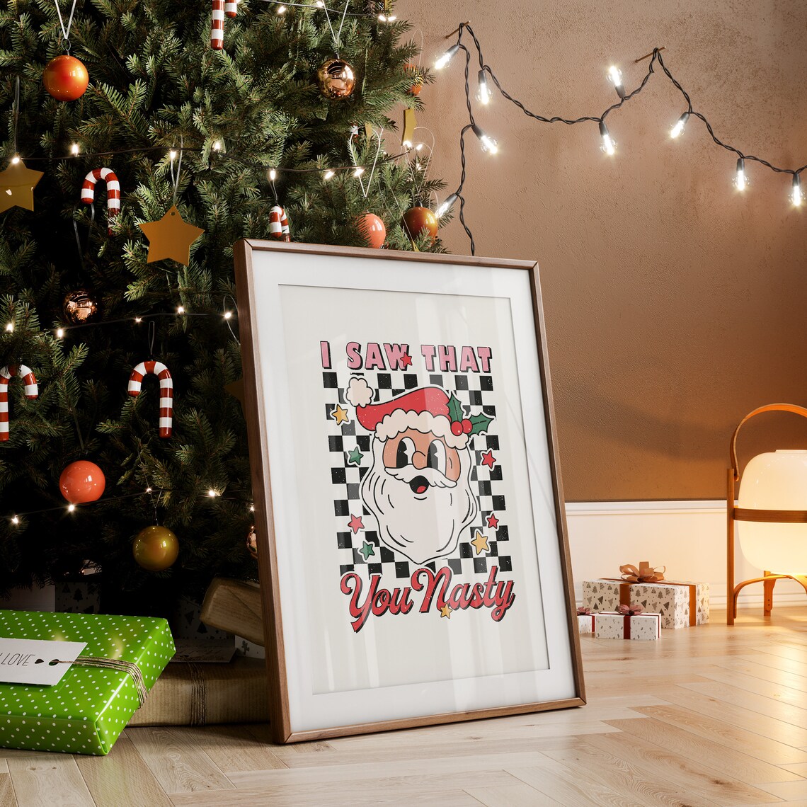 I Saw That You Nasty Retro Santa Claus Funny Christmas Poster - Image 2