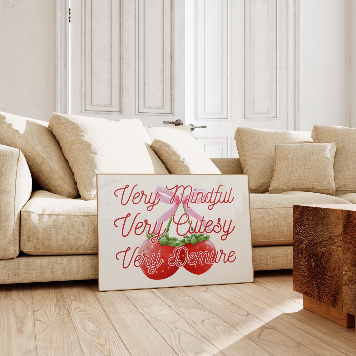 Very Mindful Very Cutesy Very Demure Quote Strawberry Bow Print - Image 5