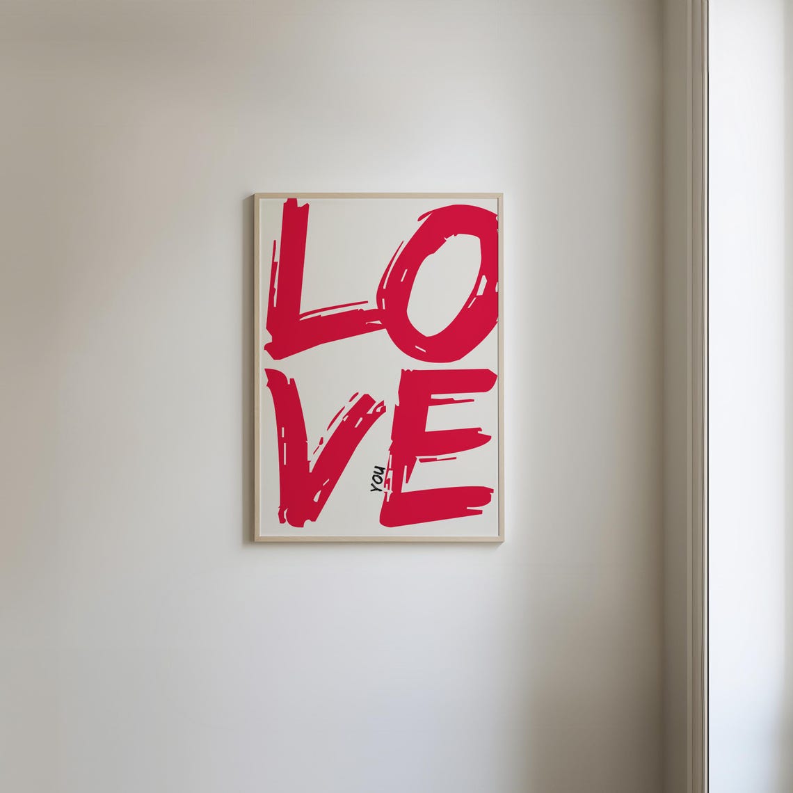 Love You Giant Red Brushstroke Letters Oversized Romantic Type Poster - Image 3
