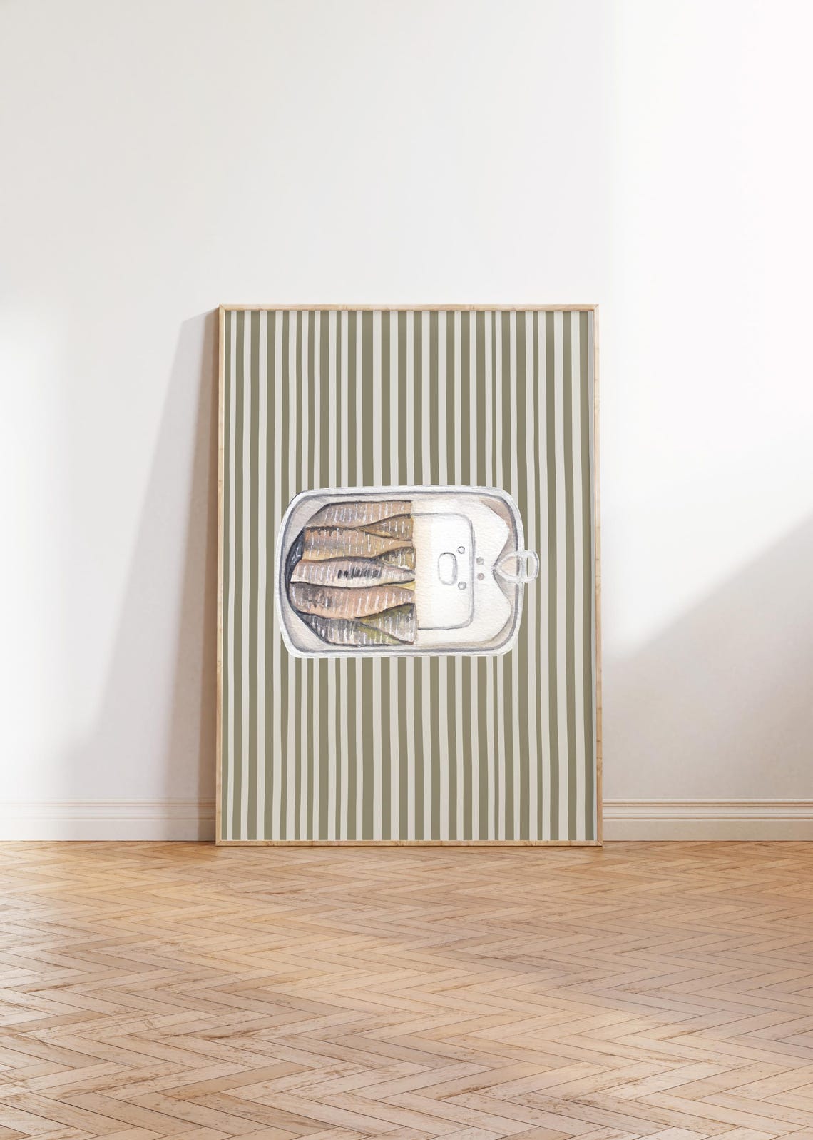 Sardine Tin With Pull Tab On Dark Olive Stripe Food Art Poster - Image 4