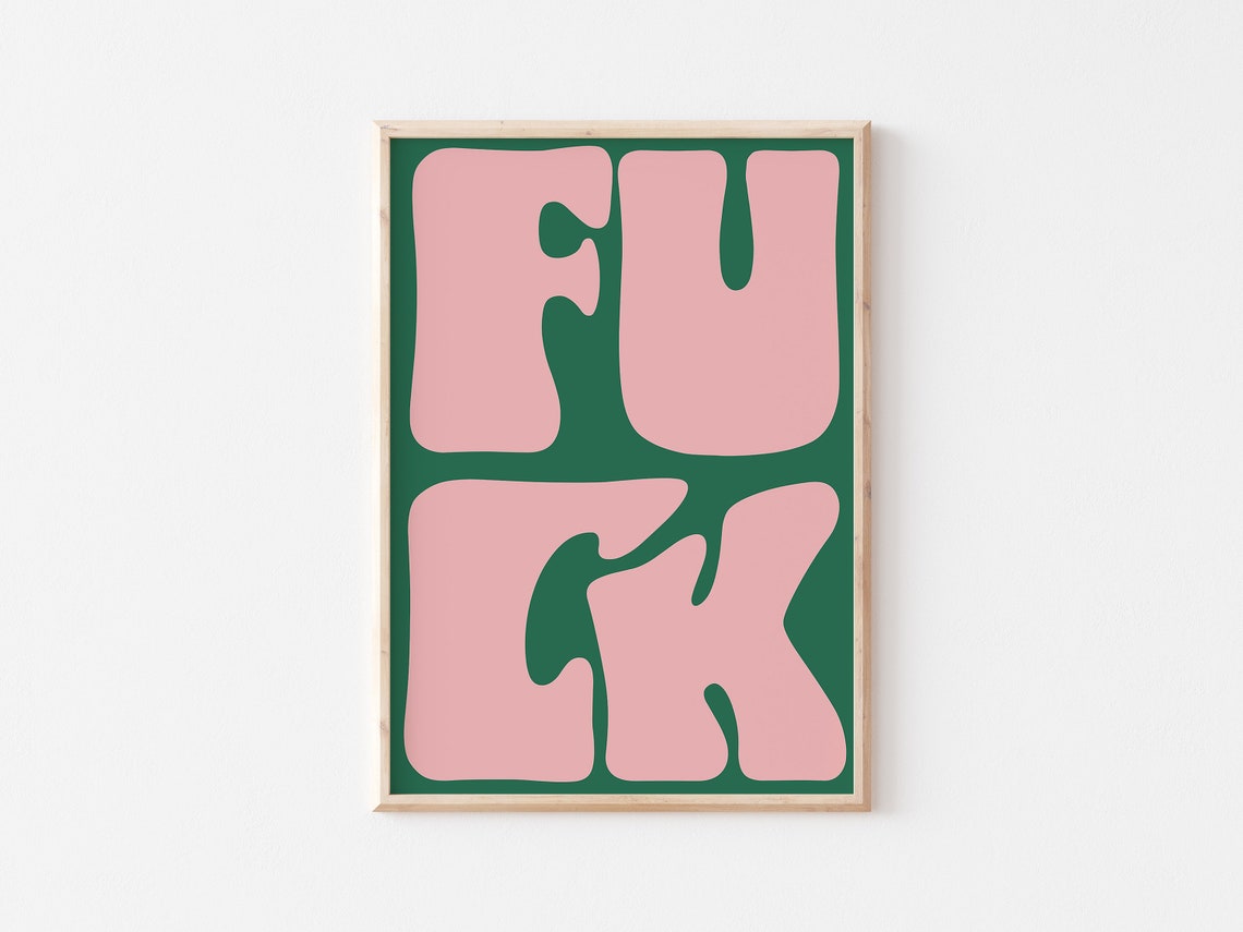 Bold Pink Bubble Letter Retro Typography Statement On Green Poster - Image 3