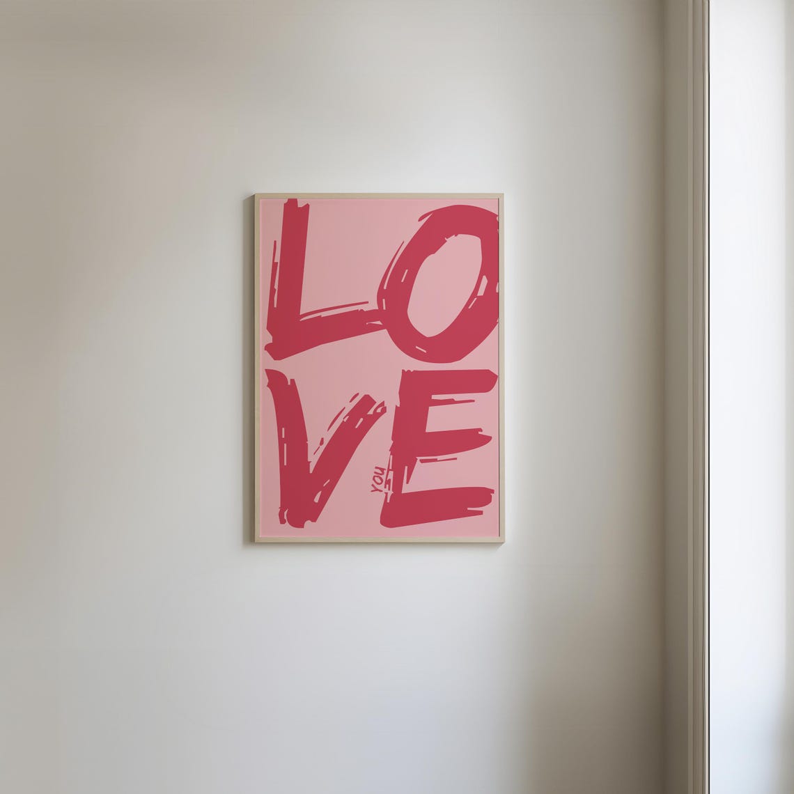 Oversized Love You Red On Pink Retro Brushstroke Typography Poster - Image 3