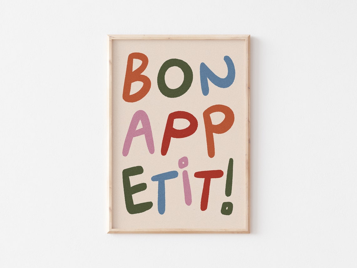 Bon Appetit Colorful Hand Lettered French Kitchen Dining Room Poster - Image 4