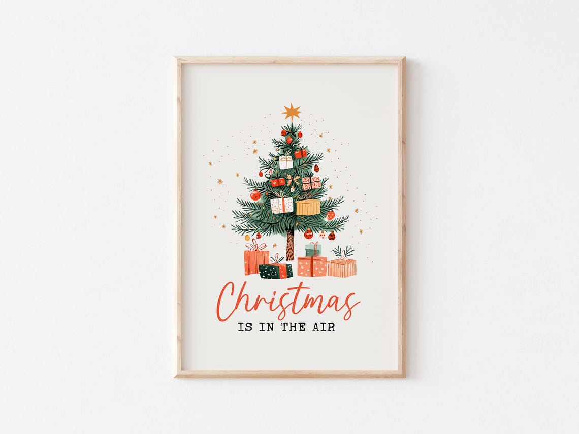 Christmas Is in the Air Watercolor Christmas Tree Gifts Poster - Image 4